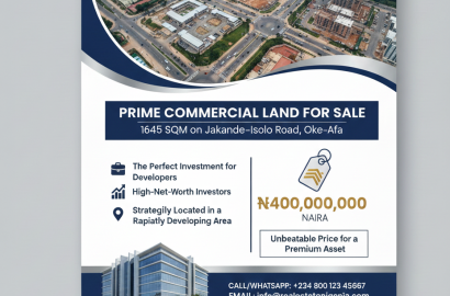 Serious Investors Only! Premium 1645sqm plot at Oke Afa Bus Stop — constant foot traffic, unbeatable access, and massive development potential.