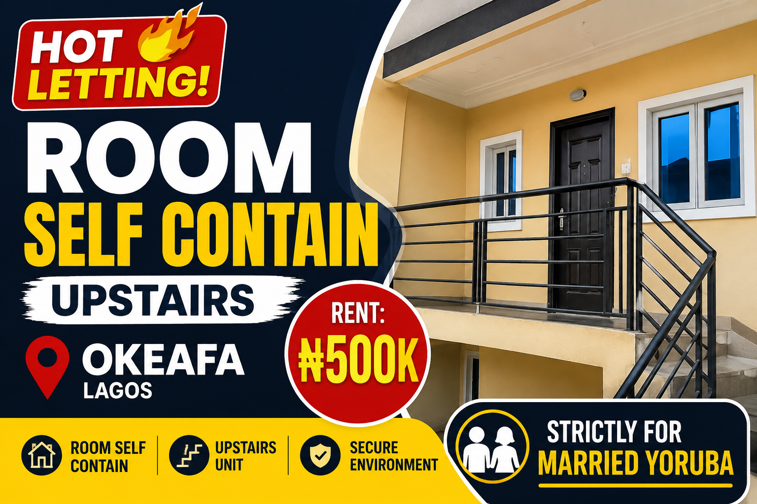 Room Self-Contained (Upstairs) for Rent – Oke Afa, Lagos